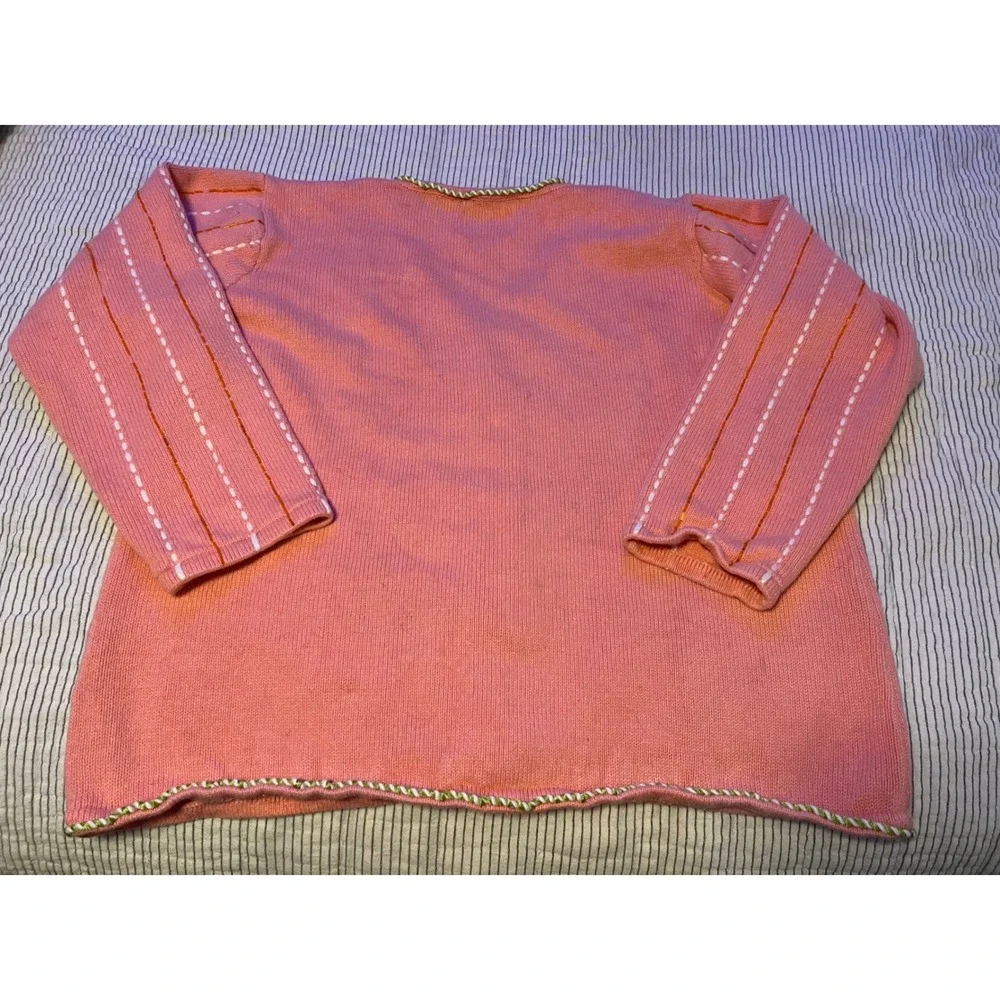 Storybook Knits Pink Pineapple Sequin Embroidered Zipper Cardigan Sweater 1X - Picture 5 of 6
